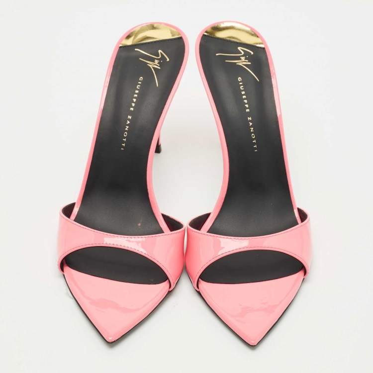 Pre Owned Giuseppe Zanotti Pink Patent Leather Intrigo Slide Sandals Size 38