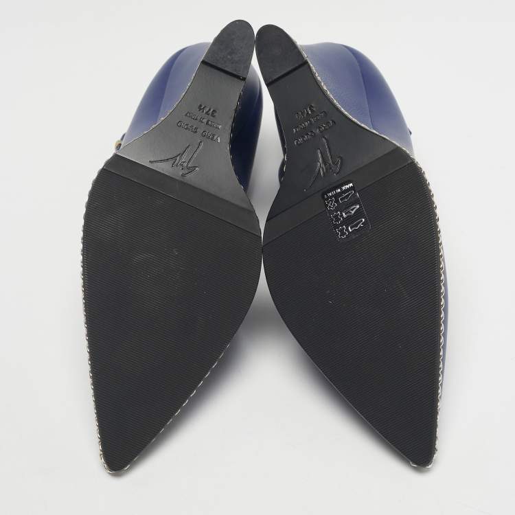 Pre Owned Giuseppe Zanotti Blue Leather Yvette Chain Wedge Pumps Size 37.5
