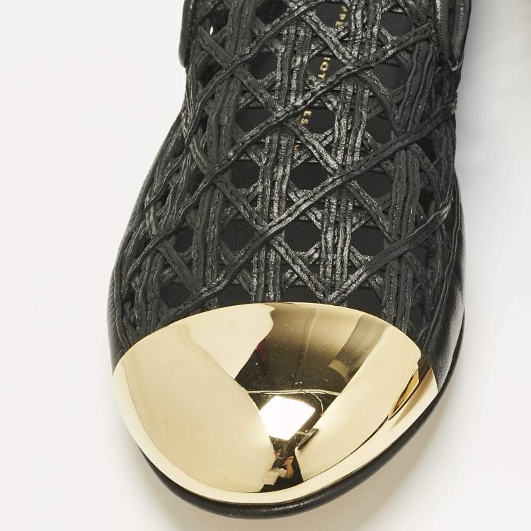 Pre Owned Giuseppe Zanotti Black Leather Cap Toe Smoking Slippers Size 41