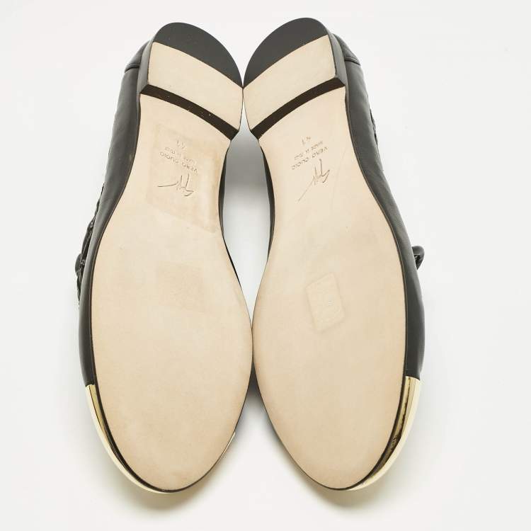 Pre Owned Giuseppe Zanotti Black Leather Cap Toe Smoking Slippers Size 41