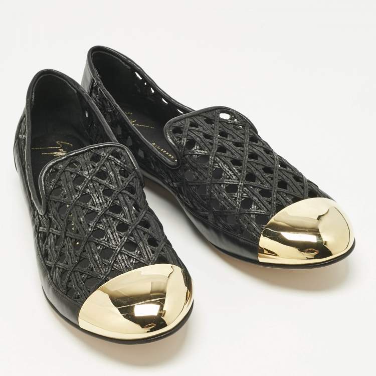 Pre Owned Giuseppe Zanotti Black Leather Cap Toe Smoking Slippers Size 41