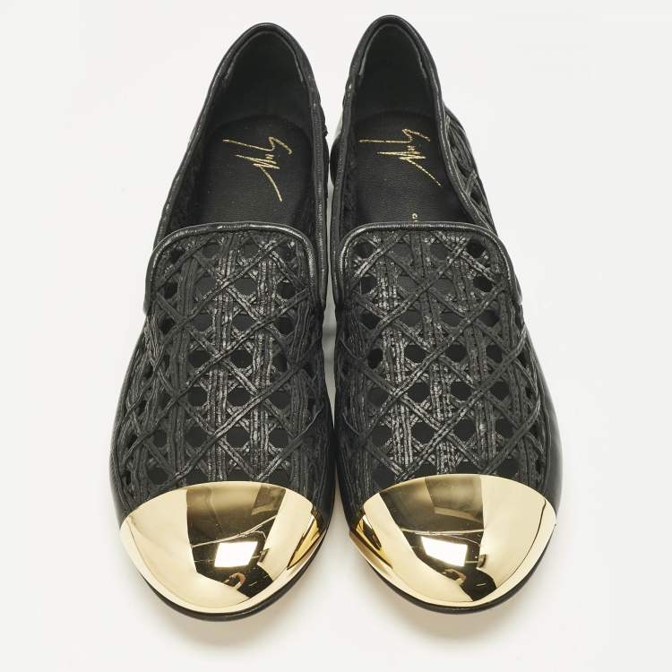 Pre Owned Giuseppe Zanotti Black Leather Cap Toe Smoking Slippers Size 41