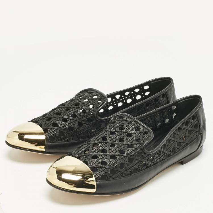 Pre Owned Giuseppe Zanotti Black Leather Cap Toe Smoking Slippers Size 41