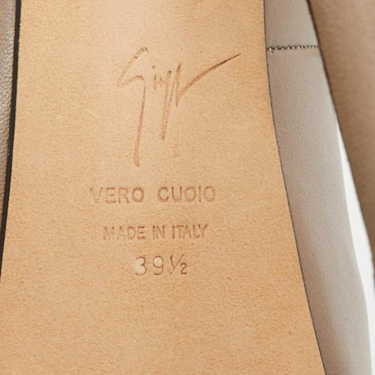 Pre Owned Giuseppe Zanotti Dark Beige Leather Peep Toe Platform Pumps Size 39.5