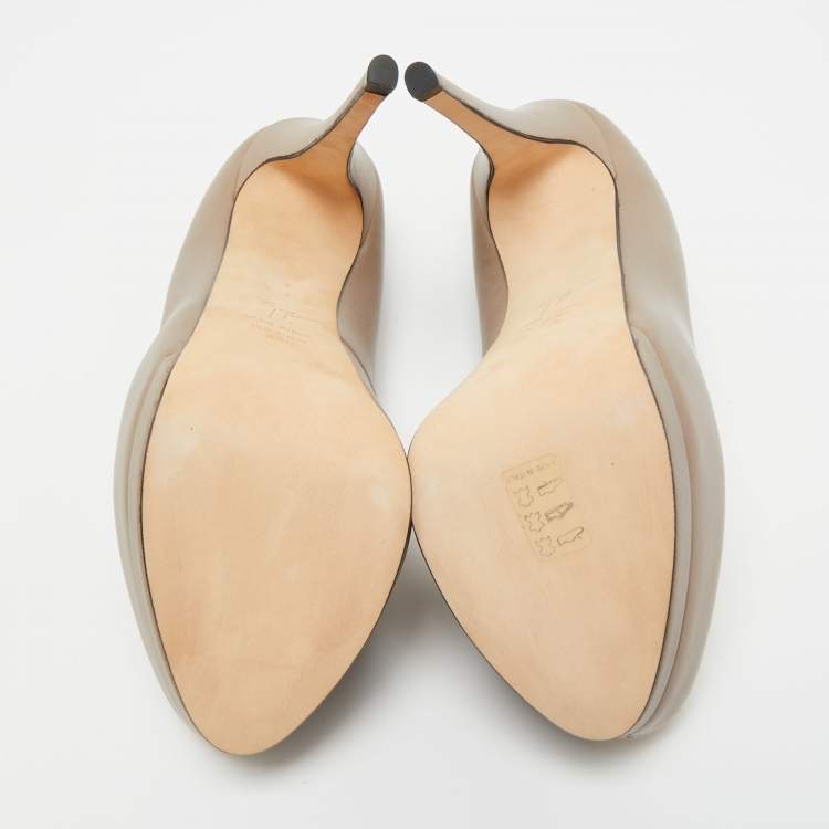 Pre Owned Giuseppe Zanotti Dark Beige Leather Peep Toe Platform Pumps Size 39.5