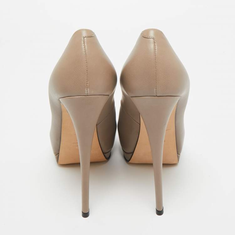 Pre Owned Giuseppe Zanotti Dark Beige Leather Peep Toe Platform Pumps Size 39.5