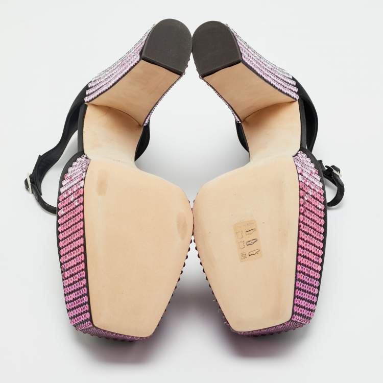 Pre Owned Giuseppe Zanotti Black Satin Crystal Embellished Platform Sandals 40