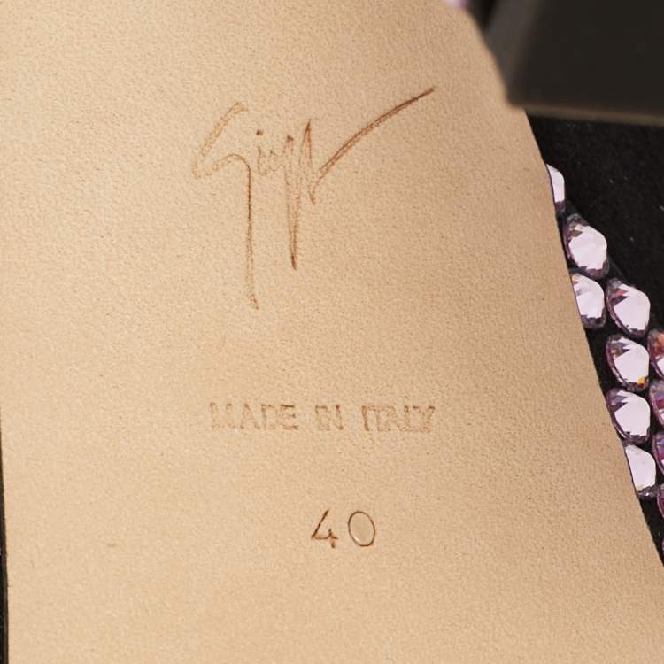 Pre Owned Giuseppe Zanotti Black Satin Crystal Embellished Platform Sandals 40