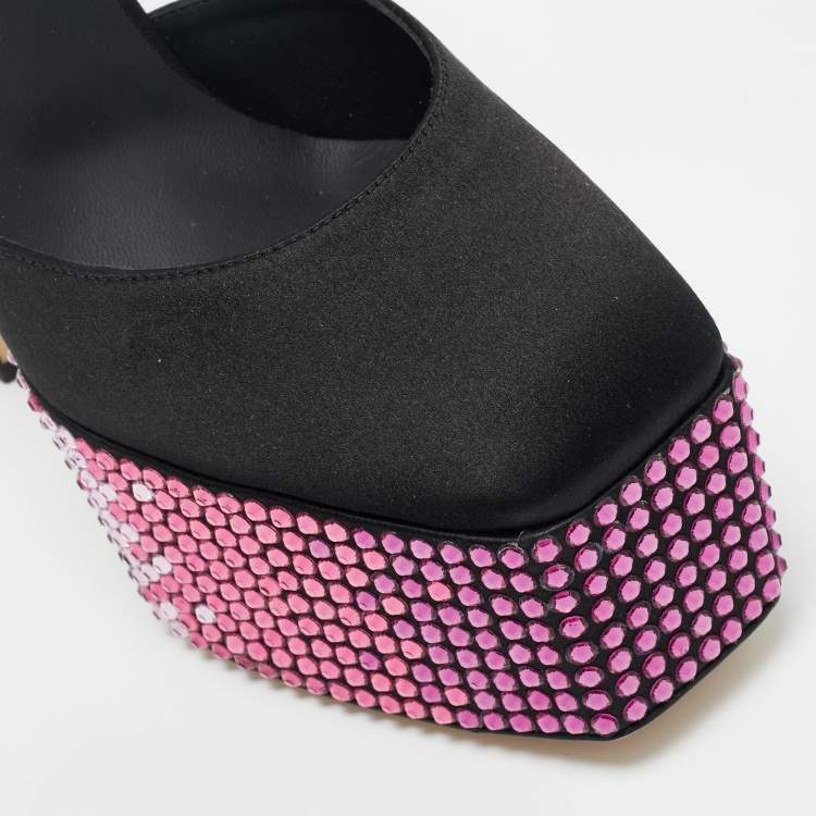 Pre Owned Giuseppe Zanotti Black Satin Crystal Embellished Platform Sandals 40