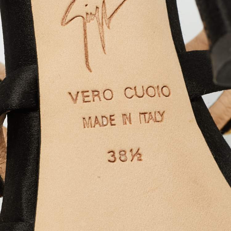 Pre Owned Giuseppe Zanotti Black Satin Camilla Crystal Slide Sandals Size 38.5