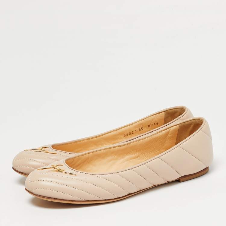 Pre Owned Giuseppe Zanotti Pink Quilted Leather Ballet Flats Size 40