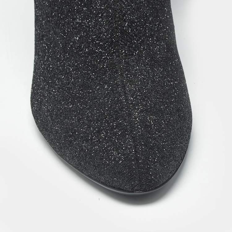 Pre Owned Giuseppe Zanotti Black Glitter Knit Fabric Ankle Boots Size 41