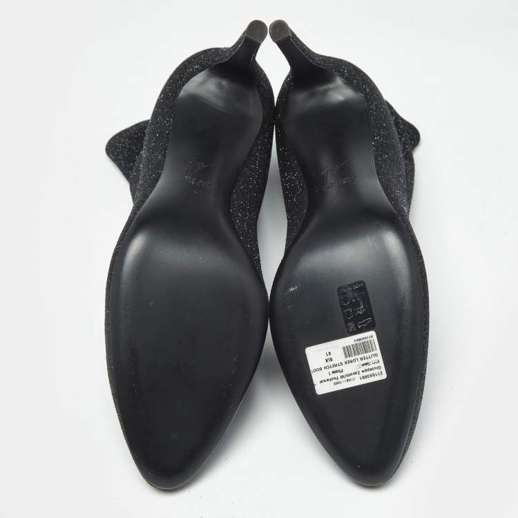 Pre Owned Giuseppe Zanotti Black Glitter Knit Fabric Ankle Boots Size 41