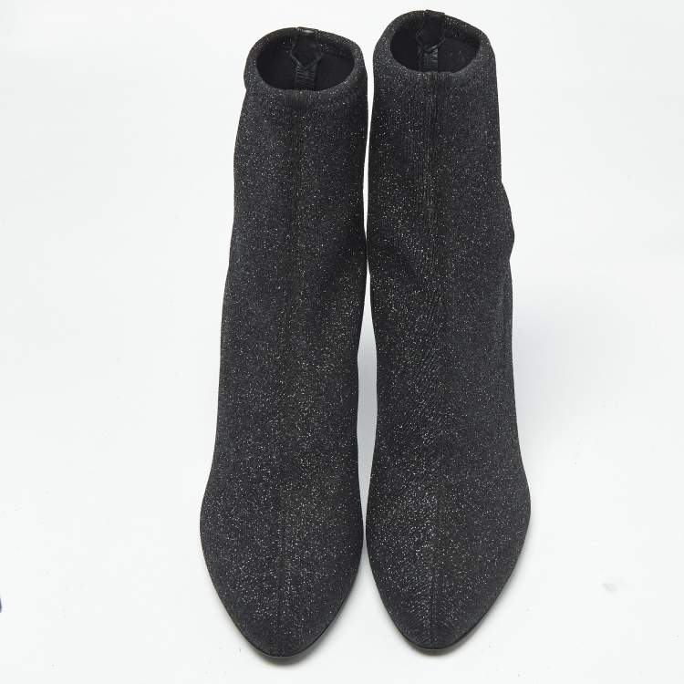 Pre Owned Giuseppe Zanotti Black Glitter Knit Fabric Ankle Boots Size 41