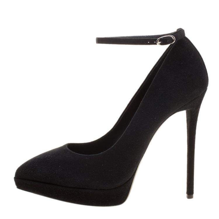 Pre Owned Giuseppe Zanotti Black Suede Ankle Strap Platform Pumps Size 40