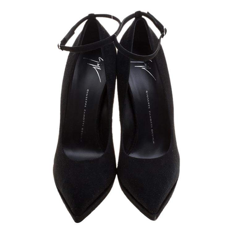 Pre Owned Giuseppe Zanotti Black Suede Ankle Strap Platform Pumps Size 40