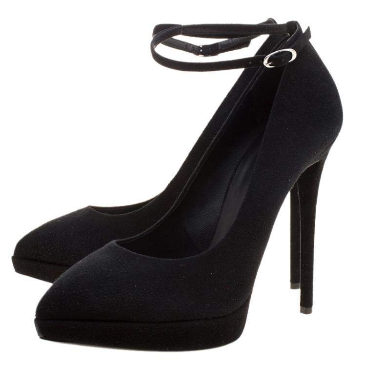 Pre Owned Giuseppe Zanotti Black Suede Ankle Strap Platform Pumps Size 40