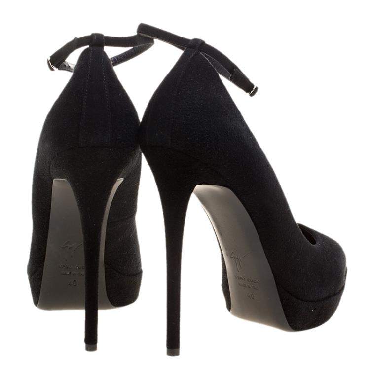 Pre Owned Giuseppe Zanotti Black Suede Ankle Strap Platform Pumps Size 40