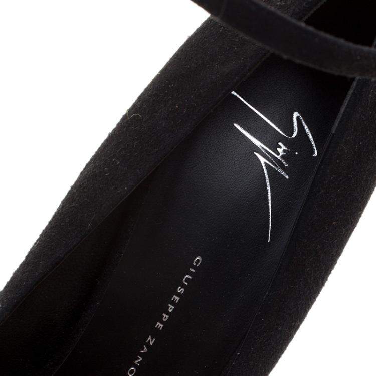 Pre Owned Giuseppe Zanotti Black Suede Ankle Strap Platform Pumps Size 40