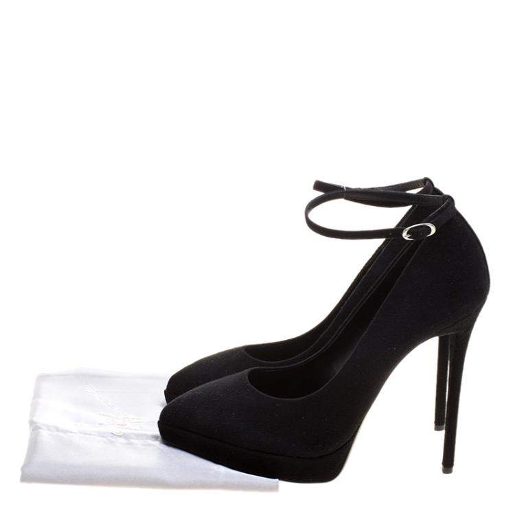 Pre Owned Giuseppe Zanotti Black Suede Ankle Strap Platform Pumps Size 40
