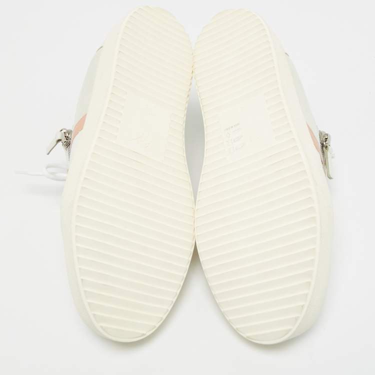 مملوكة مسبقًا Giuseppe Zanotti Frankie Size 40 White/Grey Leather and Suede Lace Up Sneakers