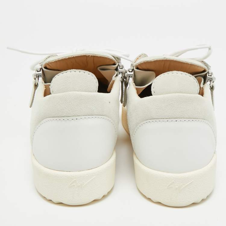 مملوكة مسبقًا Giuseppe Zanotti Frankie Size 40 White/Grey Leather and Suede Lace Up Sneakers