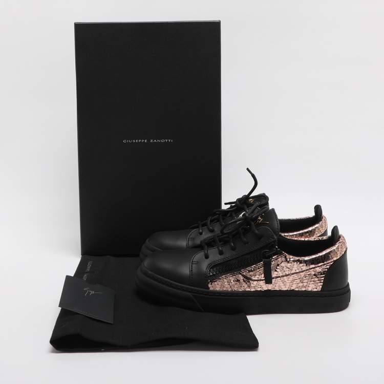 Pre Owned Giuseppe Zanotti Gail Size 38 Black/Rose Gold Leather Low Top Sneakers