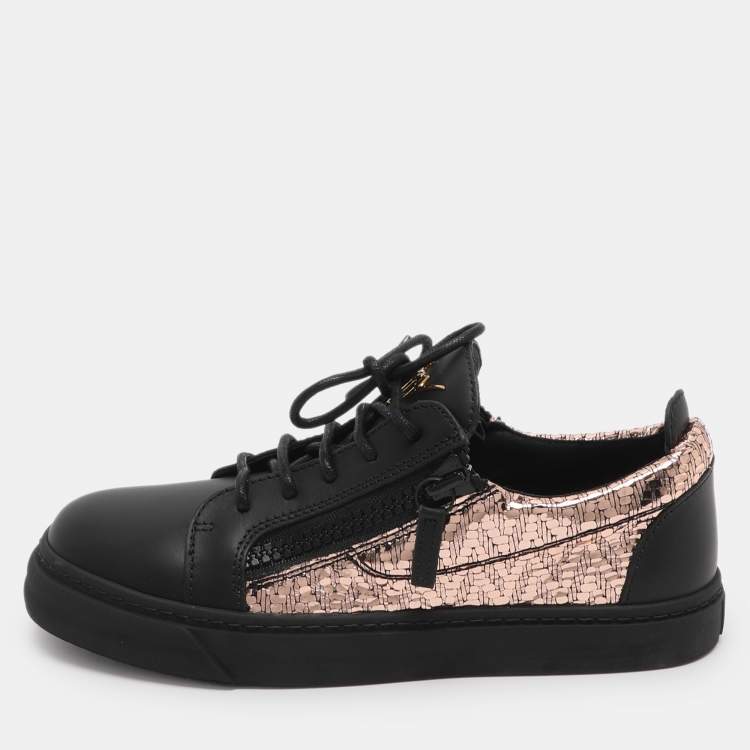 Pre Owned Giuseppe Zanotti Gail Size 38 Black/Rose Gold Leather Low Top Sneakers