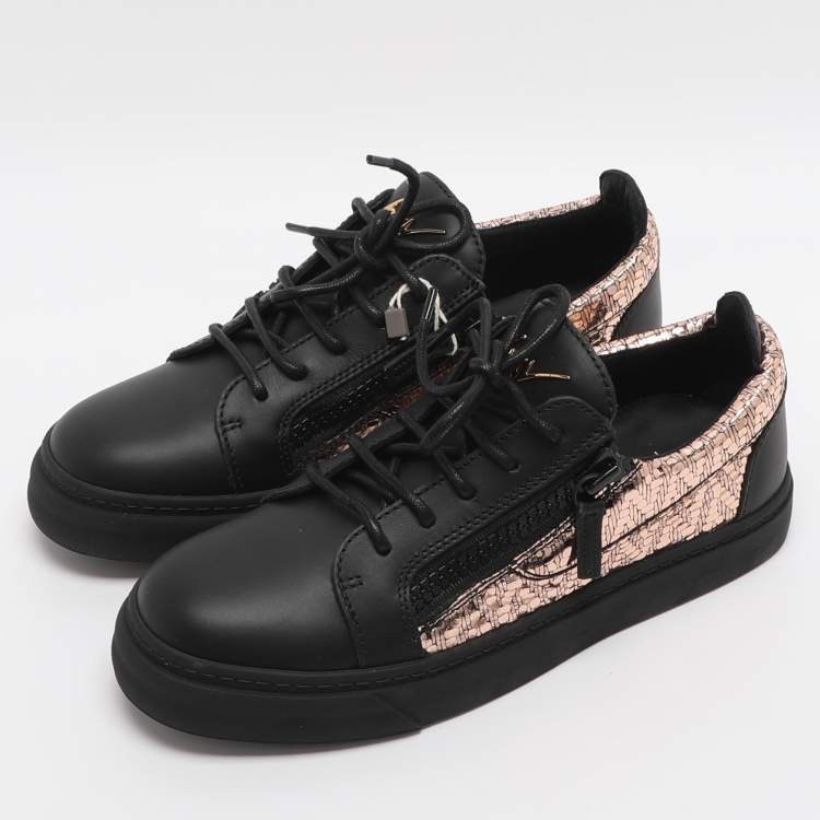 Pre Owned Giuseppe Zanotti Gail Size 38 Black/Rose Gold Leather Low Top Sneakers