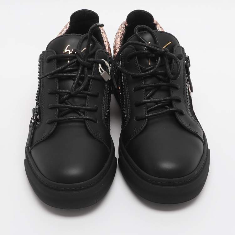 Pre Owned Giuseppe Zanotti Gail Size 38 Black/Rose Gold Leather Low Top Sneakers