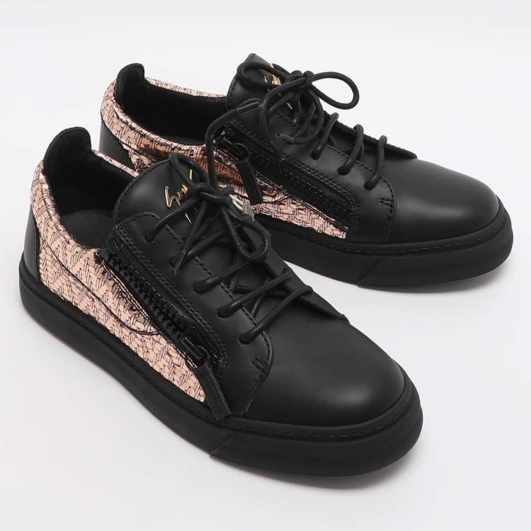 Pre Owned Giuseppe Zanotti Gail Size 38 Black/Rose Gold Leather Low Top Sneakers
