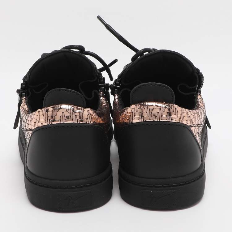Pre Owned Giuseppe Zanotti Gail Size 38 Black/Rose Gold Leather Low Top Sneakers