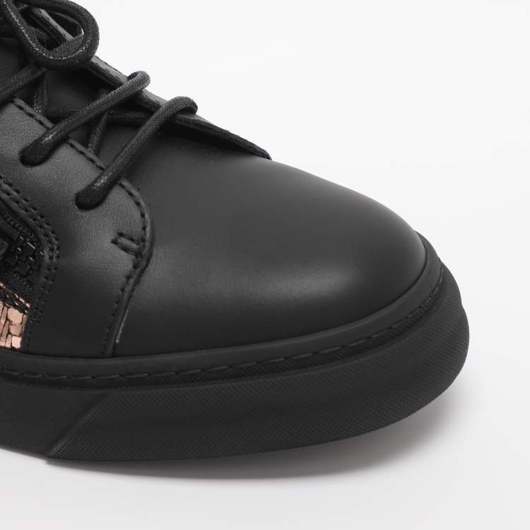 Pre Owned Giuseppe Zanotti Gail Size 38 Black/Rose Gold Leather Low Top Sneakers