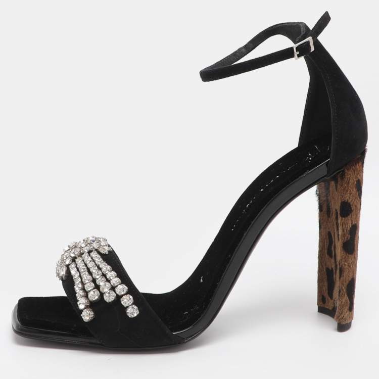 Pre Owned Giuseppe Zanotti Crystal Embellished Size 39 Black Suede Ankle Strap Sandals