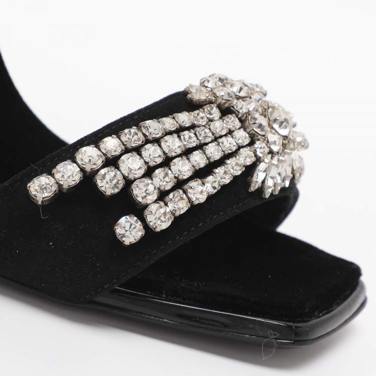 Pre Owned Giuseppe Zanotti Crystal Embellished Size 39 Black Suede Ankle Strap Sandals