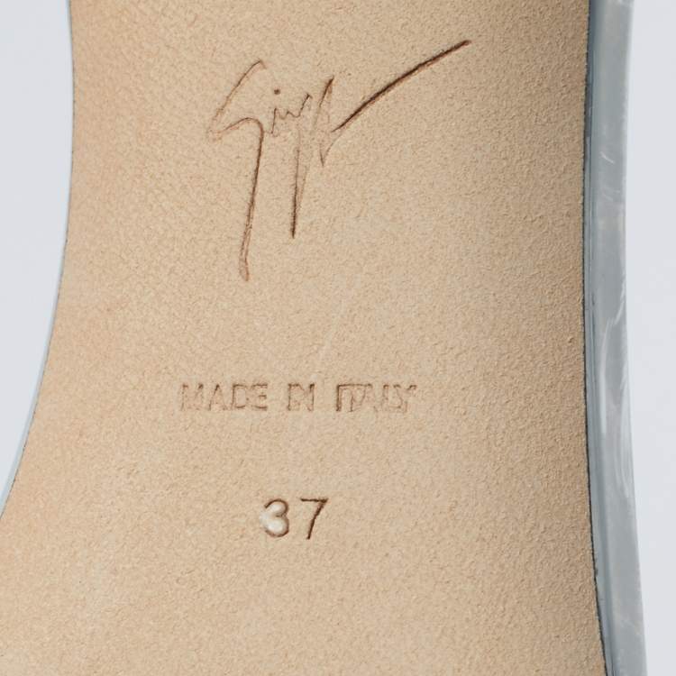 Pre Owned Giuseppe Zanotti Lilibeth Size 37 Aqua Blue Glitter Slingback Sandals