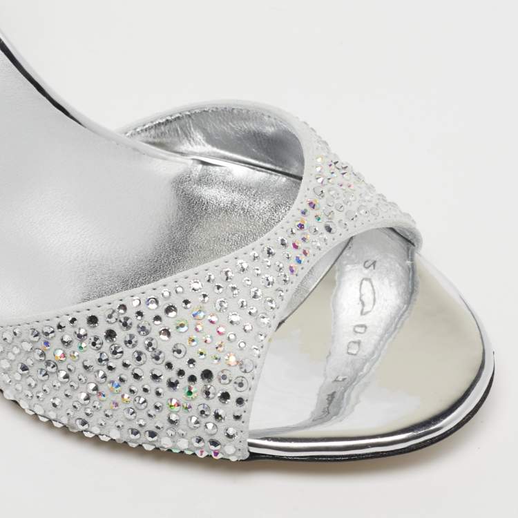 Pre Owned Giuseppe Zanotti Lilibeth Starlight Size 37 Light Grey Suede Crystal Embellished Slingback Sandals