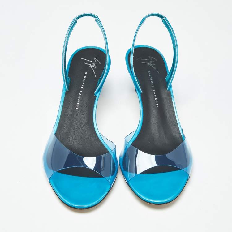 Pre Owned Giuseppe Zanotti Lilibeth Size 37 Blue PVC Slingback Sandals