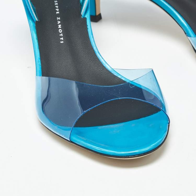 Pre Owned Giuseppe Zanotti Lilibeth Size 37 Blue PVC Slingback Sandals