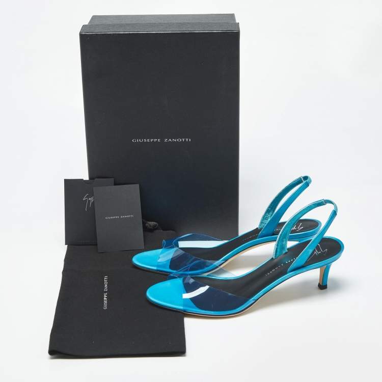 Pre Owned Giuseppe Zanotti Lilibeth Size 37 Blue PVC Slingback Sandals