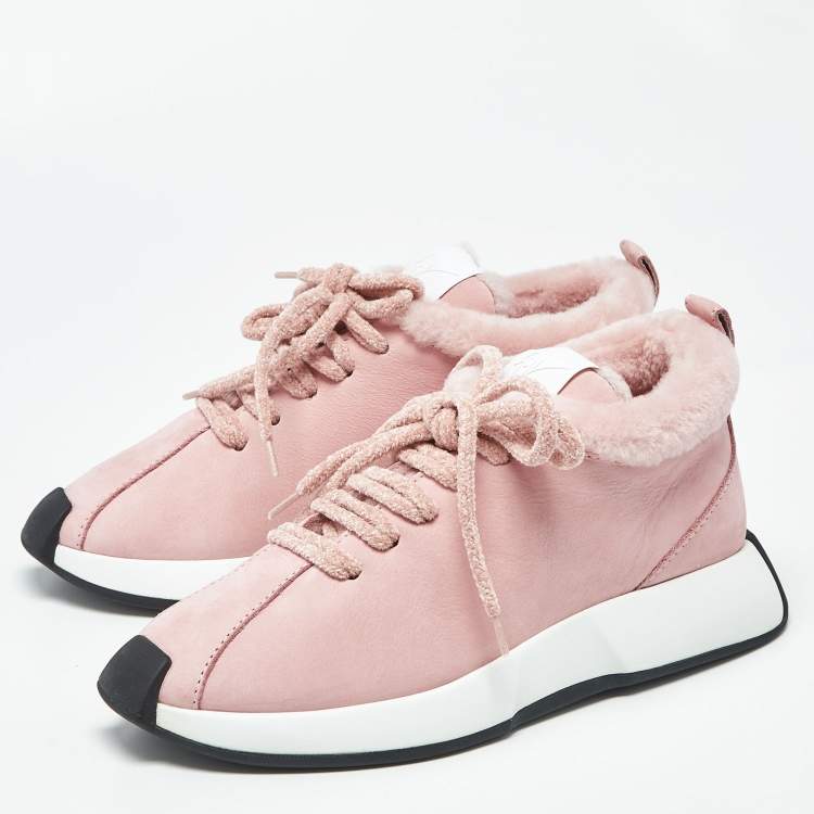 Pre Owned Giuseppe Zanotti Ferox Size 38 Pink Nubuck Leather Wedge Sneakers