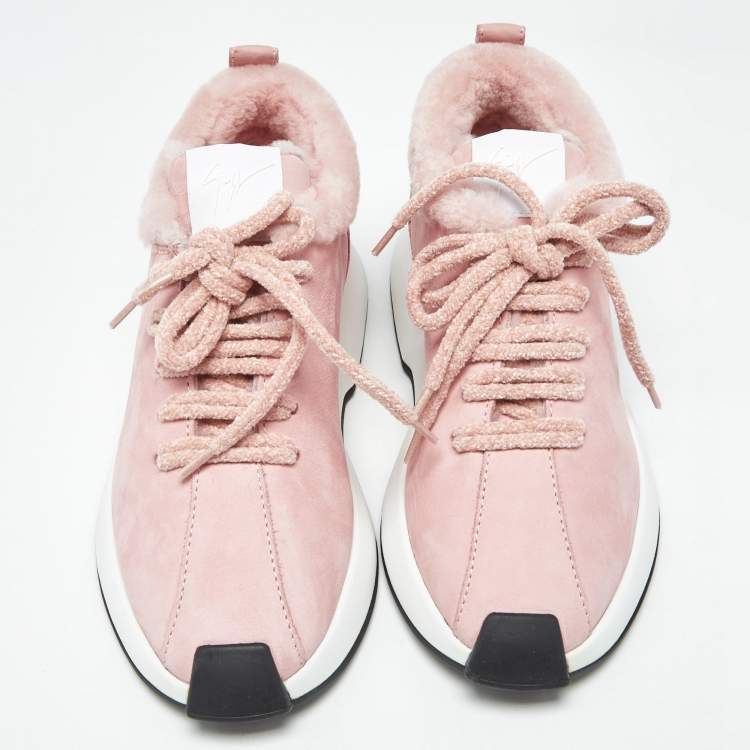 Pre Owned Giuseppe Zanotti Ferox Size 38 Pink Nubuck Leather Wedge Sneakers