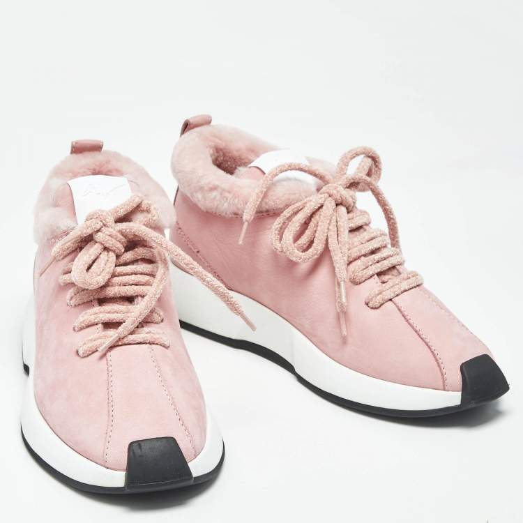 Pre Owned Giuseppe Zanotti Ferox Size 38 Pink Nubuck Leather Wedge Sneakers