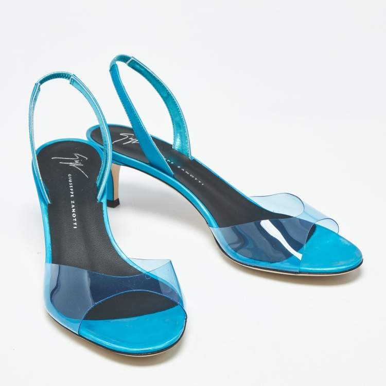 Pre Owned Giuseppe Zanotti Lilibeth Size 37 Blue PVC Slingback Sandals