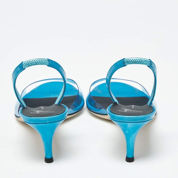 Pre Owned Giuseppe Zanotti Lilibeth Size 37 Blue PVC Slingback Sandals