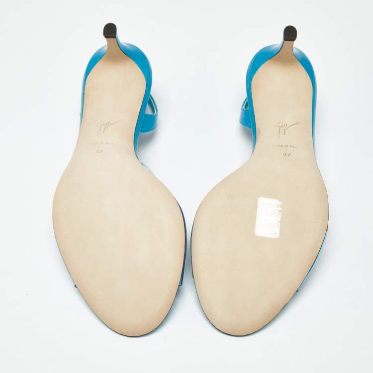 Pre Owned Giuseppe Zanotti Lilibeth Size 37 Blue PVC Slingback Sandals