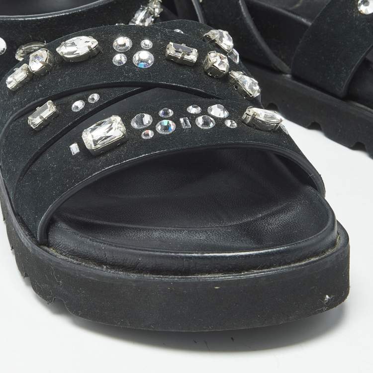 Pre Owned Giuseppe Zanotti Crystal Embellished Size 36 Black Suede Flat Sandals