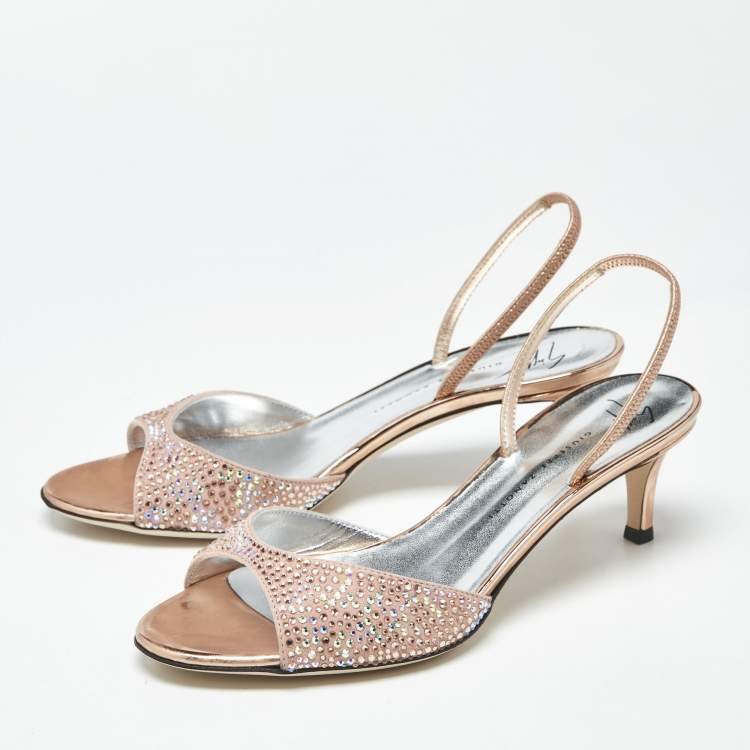 Pre Owned Giuseppe Zanotti Lilibeth Starlight Size 36 Pink Suede Crystal Embellished Slingback Sandals