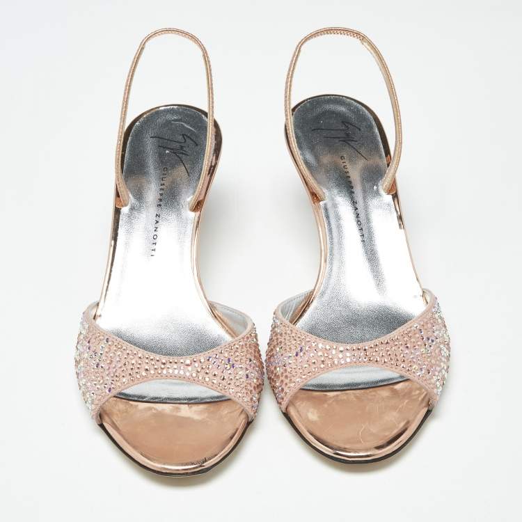 Pre Owned Giuseppe Zanotti Lilibeth Starlight Size 36 Pink Suede Crystal Embellished Slingback Sandals