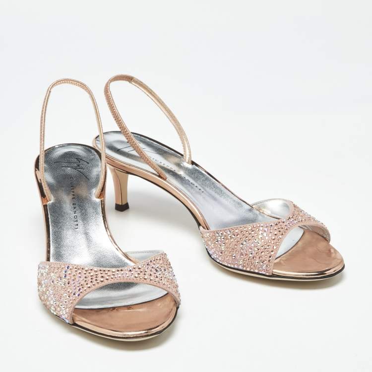 Pre Owned Giuseppe Zanotti Lilibeth Starlight Size 36 Pink Suede Crystal Embellished Slingback Sandals